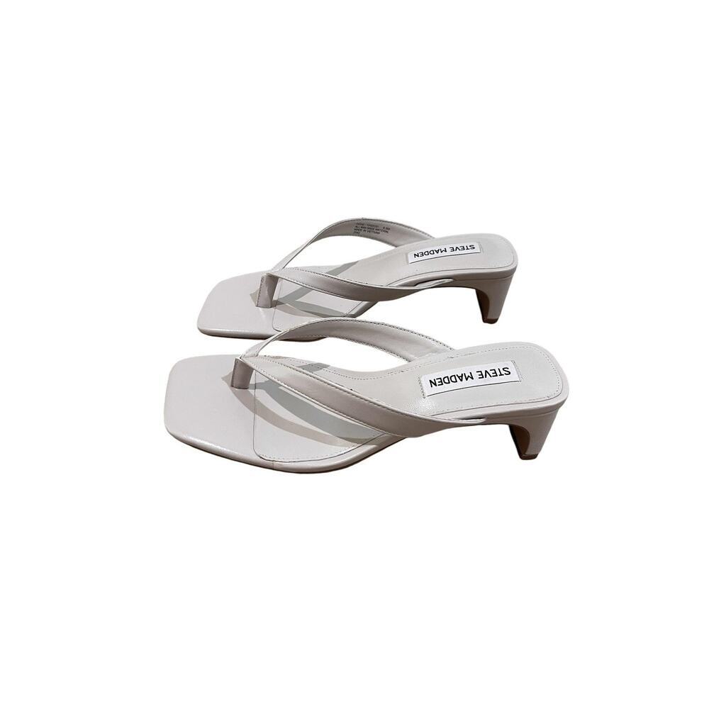 Steve Madden Shoes Womens Size 6.5 Bone Tiffie Thong Kitten Heel Dress Sandals - Picture 3 of 8